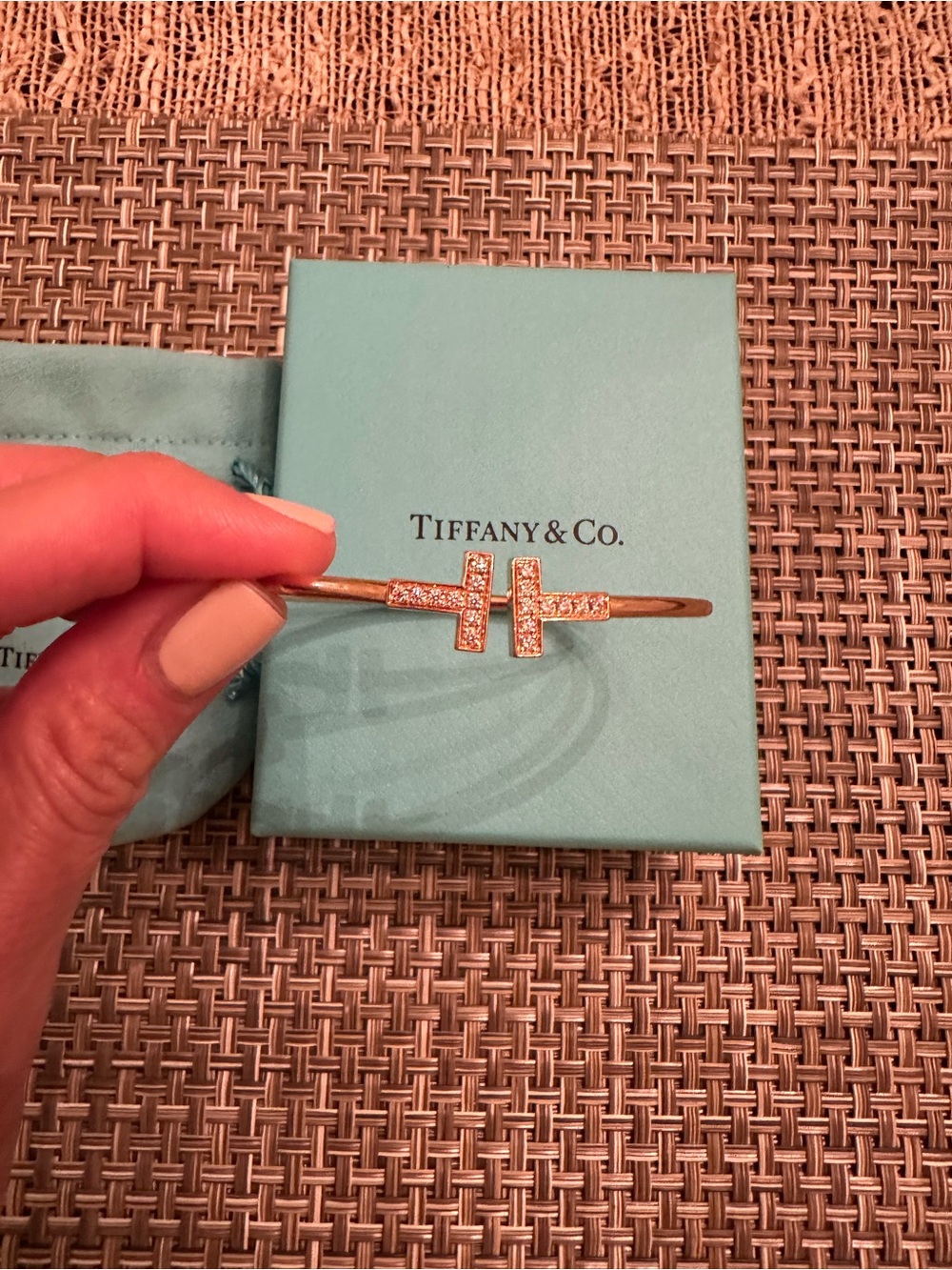 Tiffany & Co. Rose Gold T Wire Diamond Bangle Bracelet